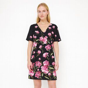 White House Black Market Floral Print V-Neck Short Sleeve Shift Dress 10 #BAG11